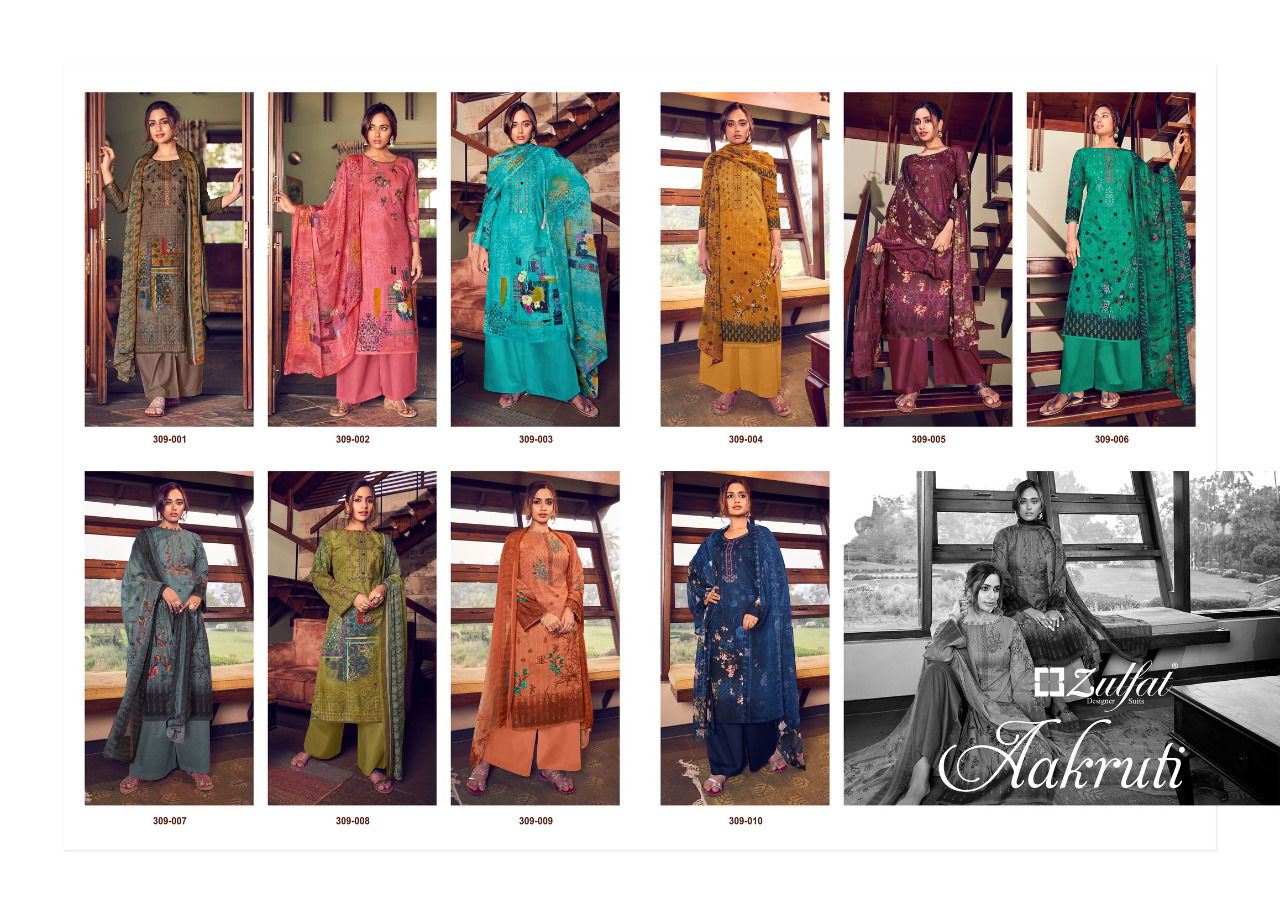 Zulfat Aakruti Latest Casual Wear Pure Cotton Digital Style Print With Heavy Fancy Embroidery Work Dress Material Collection
